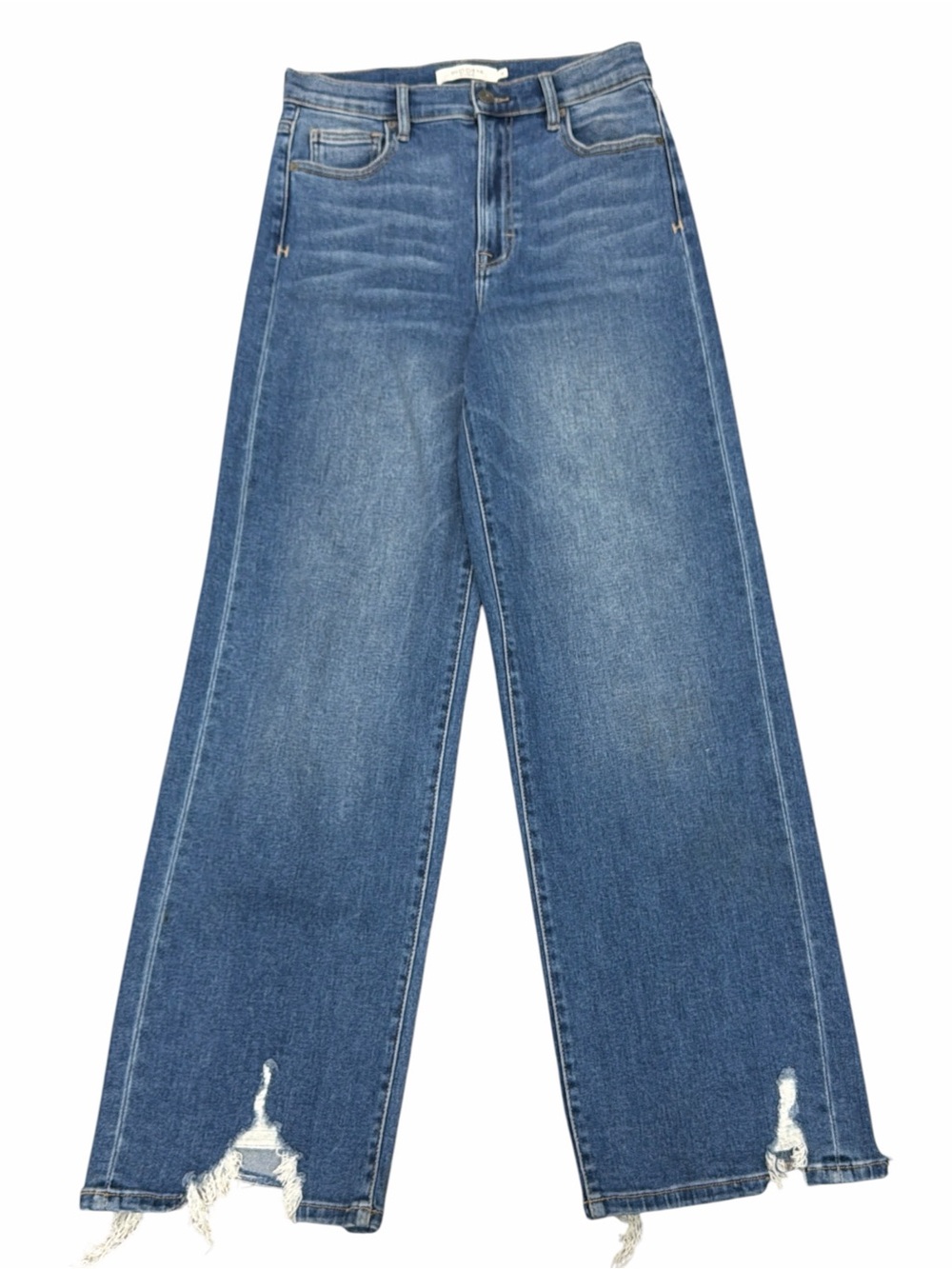 Hidden Wide Leg Distressed Hem Blue Jeans